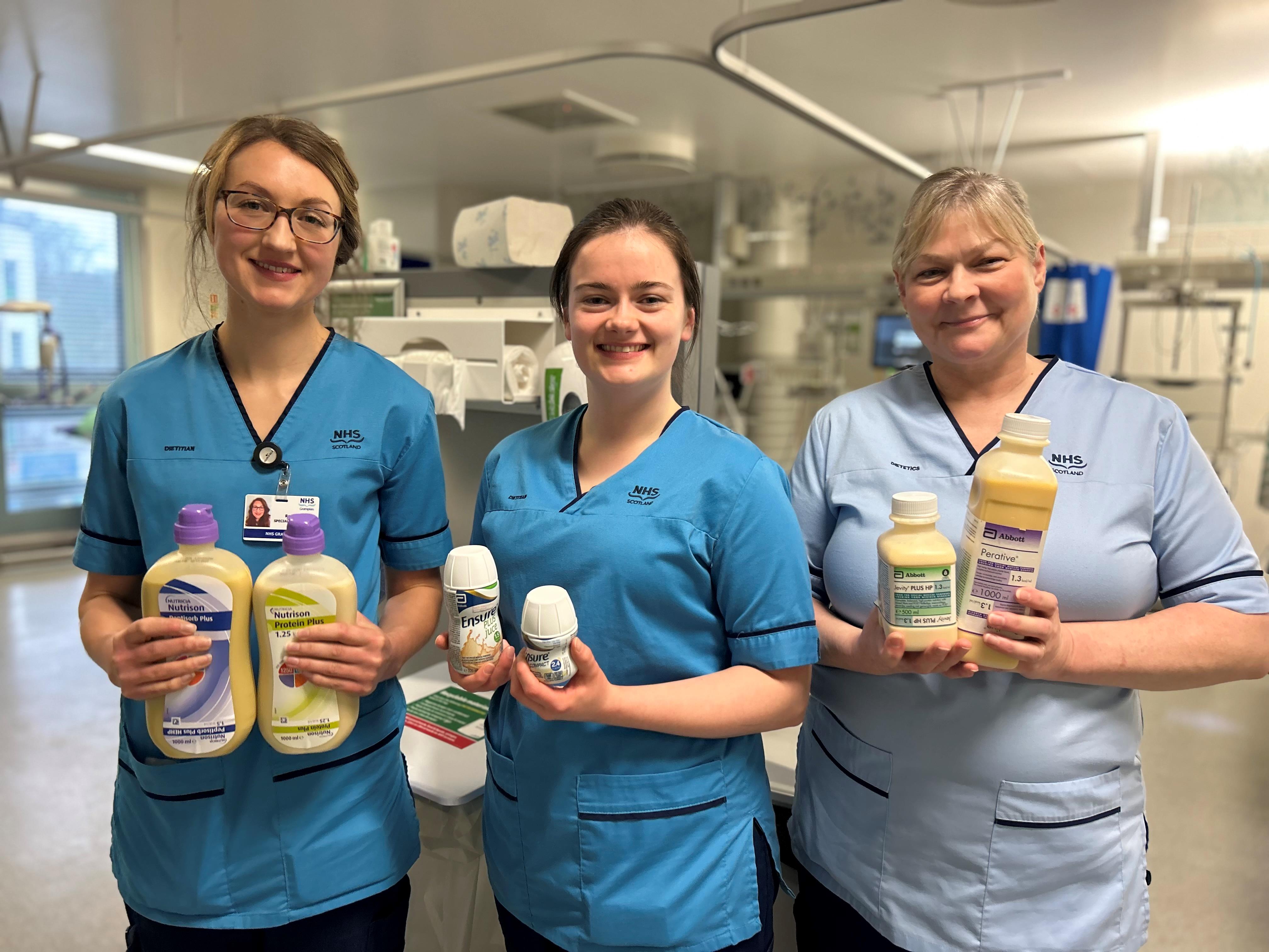 Rosa Holt, Alison Welsch and Annie Moar in the Intensive Care Unit at Aberdeen Royal Infirmary.